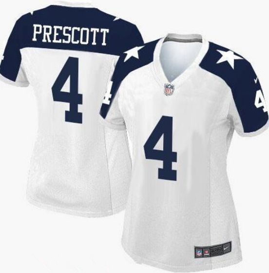 Women Dallas Cowboys 4 Dak Prescott White Thanksgiving Stitched NFL Nike Game Jersey